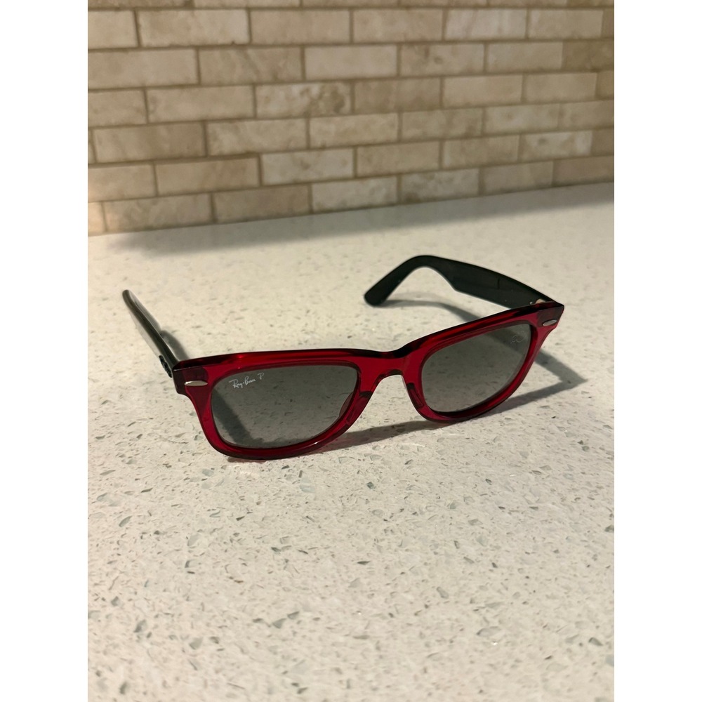 Ray Ban RB2140 Original Wayfarer Sunglasses Transparent Red Frame Grey Lens